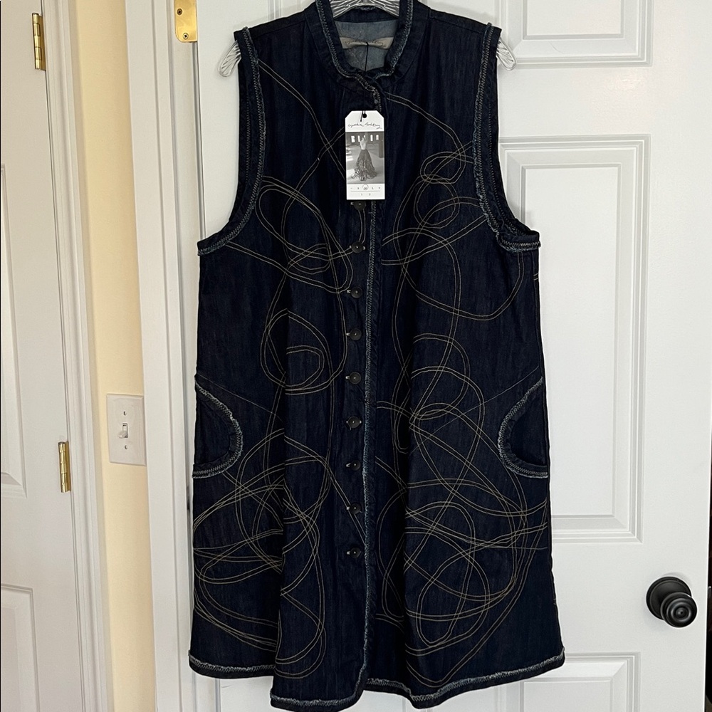 Cynthia Ashby Long Dark Blue Denim Vest, Women’s Size M (12-14) - Picture 3 of 12